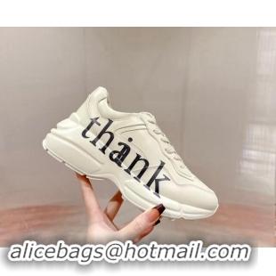 Durable Gucci Rhyton Sneakers in Ivory White Leather with Letter Print 906113