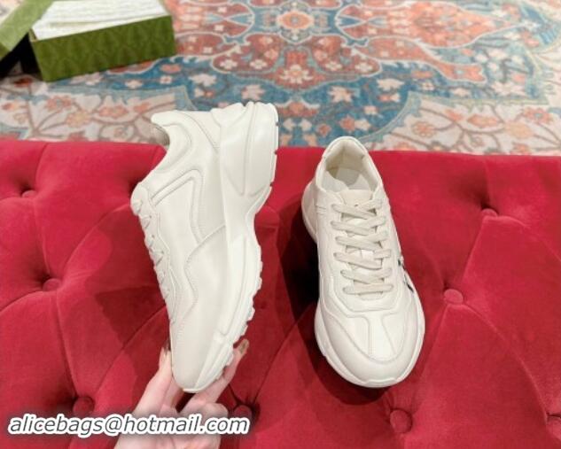 Durable Gucci Rhyton Sneakers in Ivory White Leather with Letter Print 906113