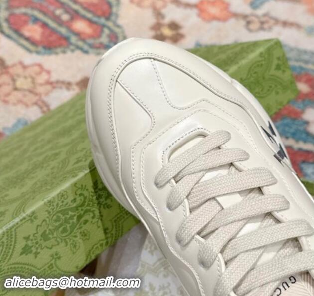 Durable Gucci Rhyton Sneakers in Ivory White Leather with Letter Print 906113