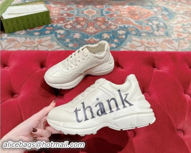 Durable Gucci Rhyton Sneakers in Ivory White Leather with Letter Print 906113