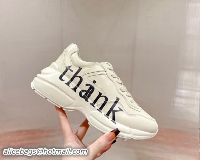 Durable Gucci Rhyton Sneakers in Ivory White Leather with Letter Print 906113