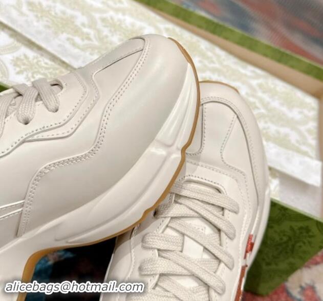 Low Price Gucci Rhyton Sneakers in Ivory White Leather with GUCCI Print 906114