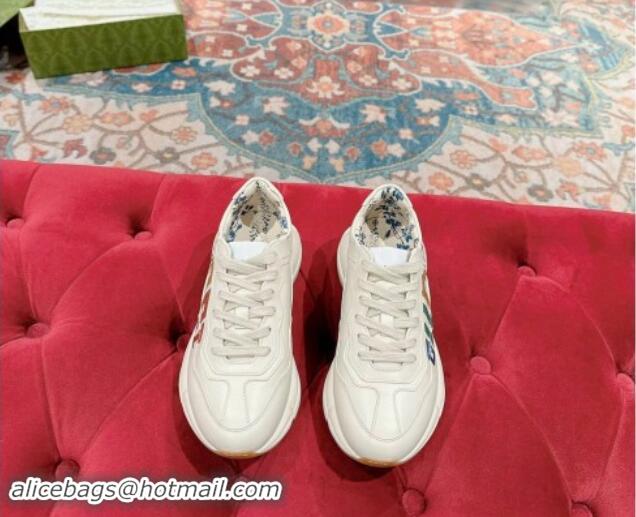 Low Price Gucci Rhyton Sneakers in Ivory White Leather with GUCCI Print 906114