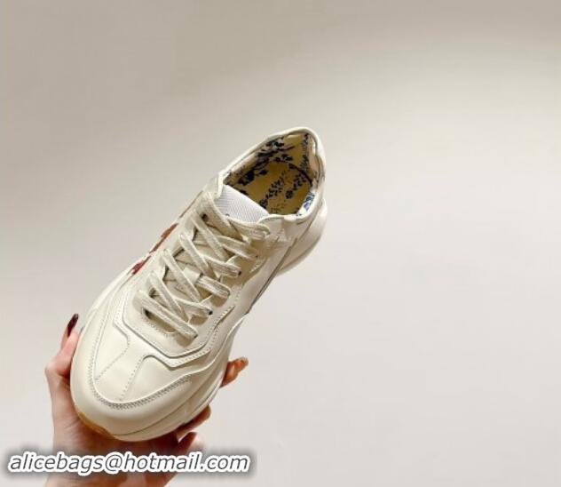 Low Price Gucci Rhyton Sneakers in Ivory White Leather with GUCCI Print 906114