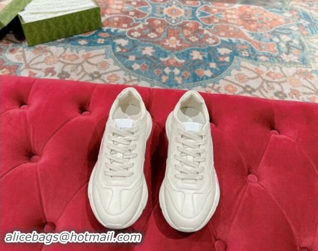 Luxurious Gucci Rhyton Sneakers in Ivory White Leather with Pink Logo 906115