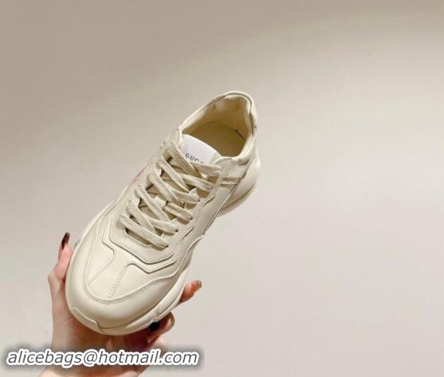 Luxurious Gucci Rhyton Sneakers in Ivory White Leather with Pink Logo 906115