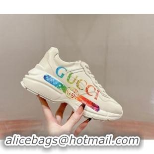 Purchase Gucci Rhyton Sneakers in Ivory White Leather with Multicolor Web 906117