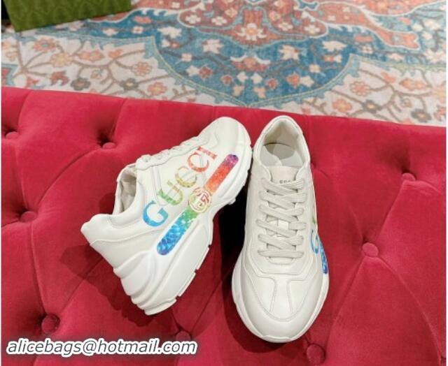 Purchase Gucci Rhyton Sneakers in Ivory White Leather with Multicolor Web 906117