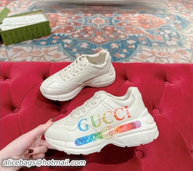 Purchase Gucci Rhyton Sneakers in Ivory White Leather with Multicolor Web 906117