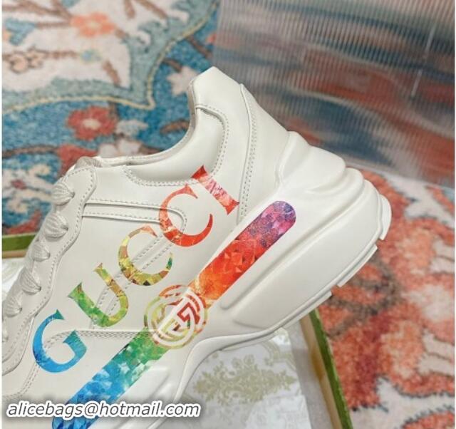 Purchase Gucci Rhyton Sneakers in Ivory White Leather with Multicolor Web 906117