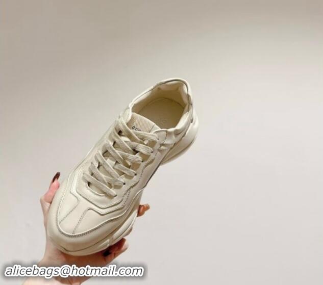 Top Design Gucci Rhyton Sneakers in All Ivory White Leather 906118