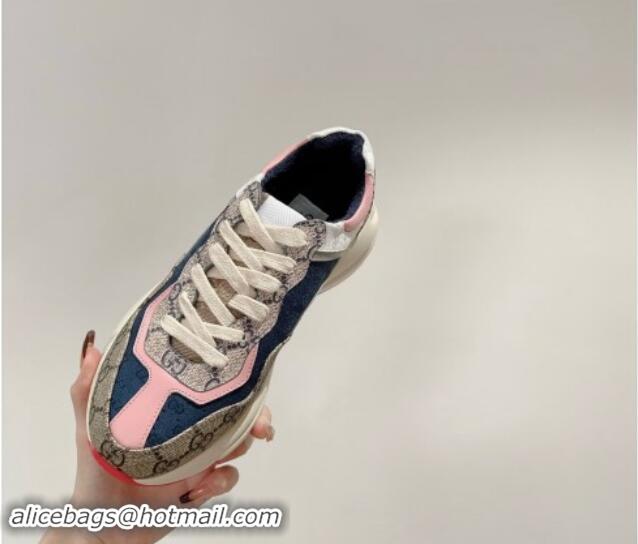 Stylish Gucci Women Rhyton Sneakers in GG Supreme Canvas Blue/Multicolor 906127