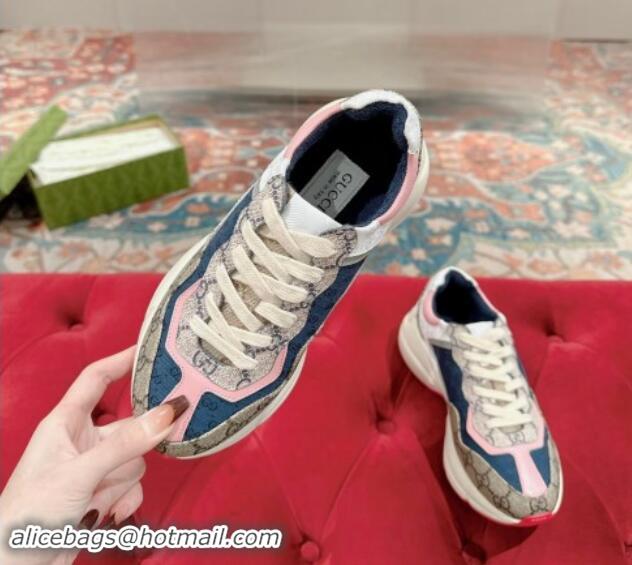 Stylish Gucci Women Rhyton Sneakers in GG Supreme Canvas Blue/Multicolor 906127