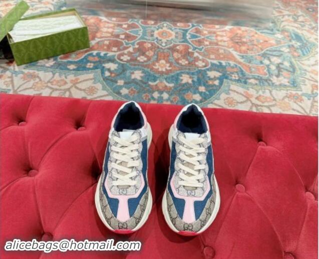 Stylish Gucci Women Rhyton Sneakers in GG Supreme Canvas Blue/Multicolor 906127