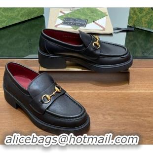 Duplicate Gucci Horsebit Calf Leather Loafers 4.5cm Black 906129