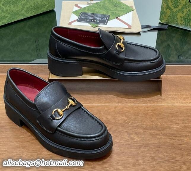 Duplicate Gucci Horsebit Calf Leather Loafers 4.5cm Black 906129