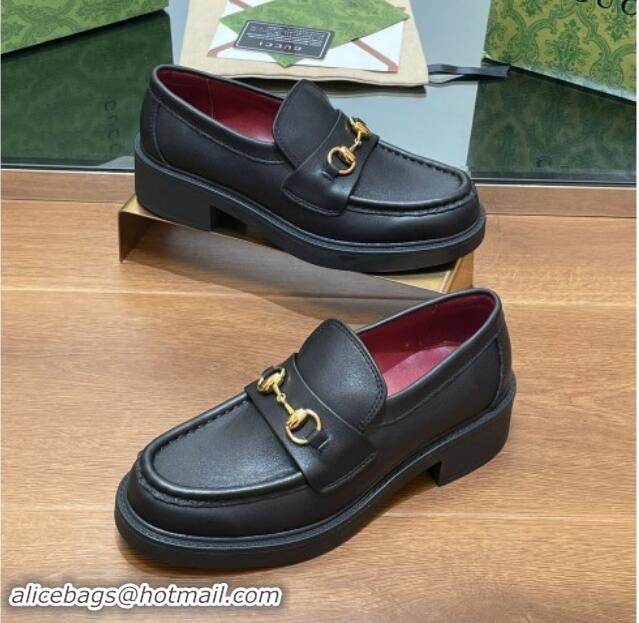 Duplicate Gucci Horsebit Calf Leather Loafers 4.5cm Black 906129