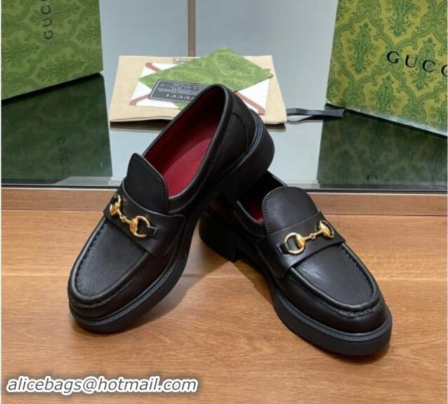 Duplicate Gucci Horsebit Calf Leather Loafers 4.5cm Black 906129