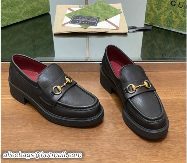 Duplicate Gucci Horsebit Calf Leather Loafers 4.5cm Black 906129