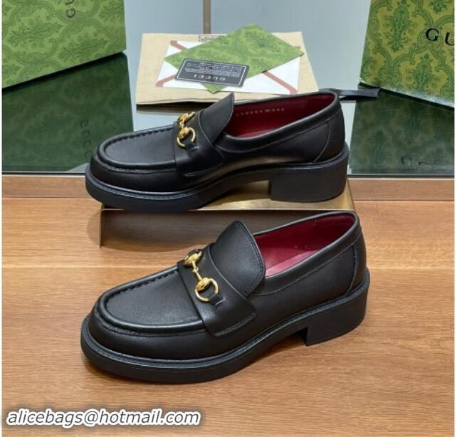 Duplicate Gucci Horsebit Calf Leather Loafers 4.5cm Black 906129