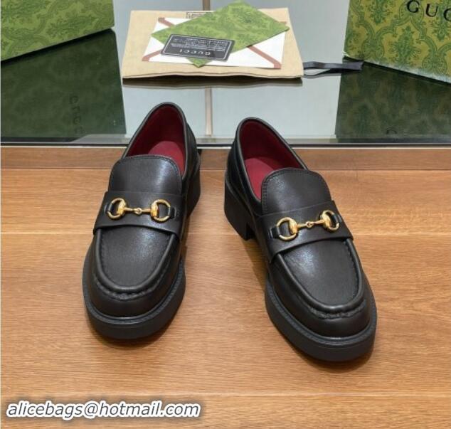 Duplicate Gucci Horsebit Calf Leather Loafers 4.5cm Black 906129