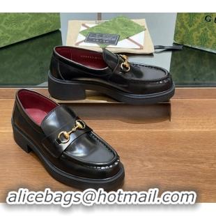 Cheap Price Gucci Horsebit Shiny Leather Loafers 4.5cm Black 906130