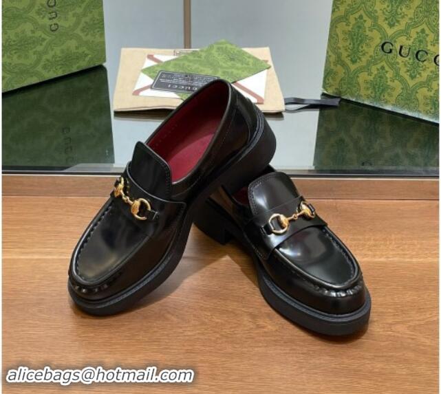 Cheap Price Gucci Horsebit Shiny Leather Loafers 4.5cm Black 906130