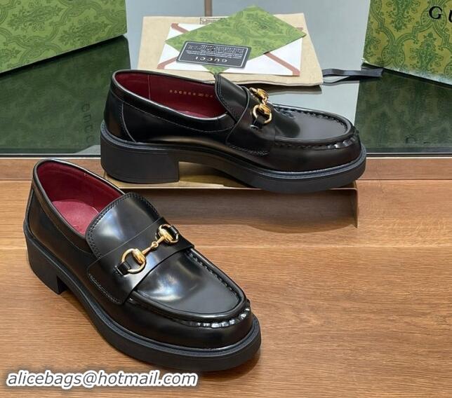 Cheap Price Gucci Horsebit Shiny Leather Loafers 4.5cm Black 906130