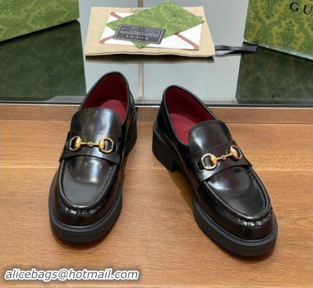 Cheap Price Gucci Horsebit Shiny Leather Loafers 4.5cm Black 906130