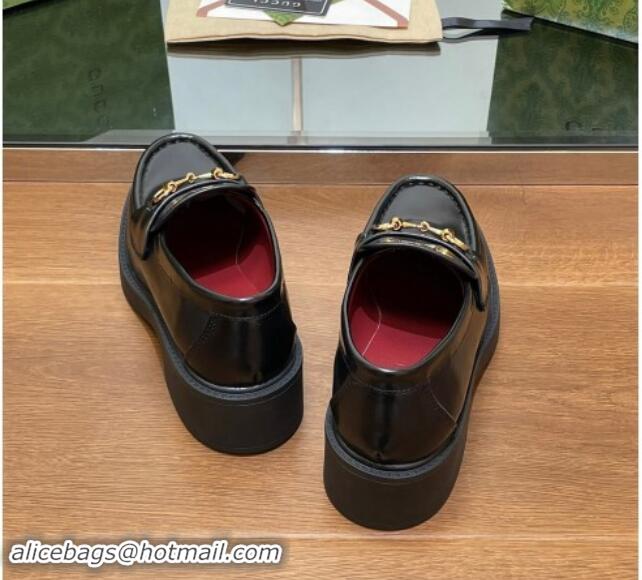 Cheap Price Gucci Horsebit Shiny Leather Loafers 4.5cm Black 906130