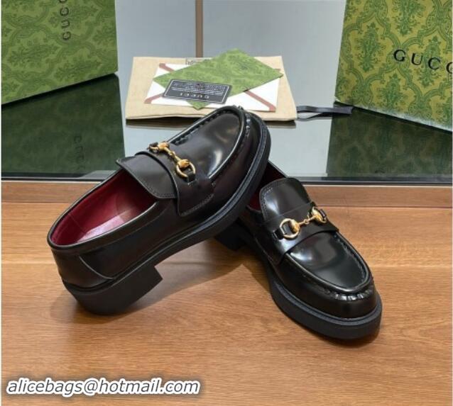 Cheap Price Gucci Horsebit Shiny Leather Loafers 4.5cm Black 906130