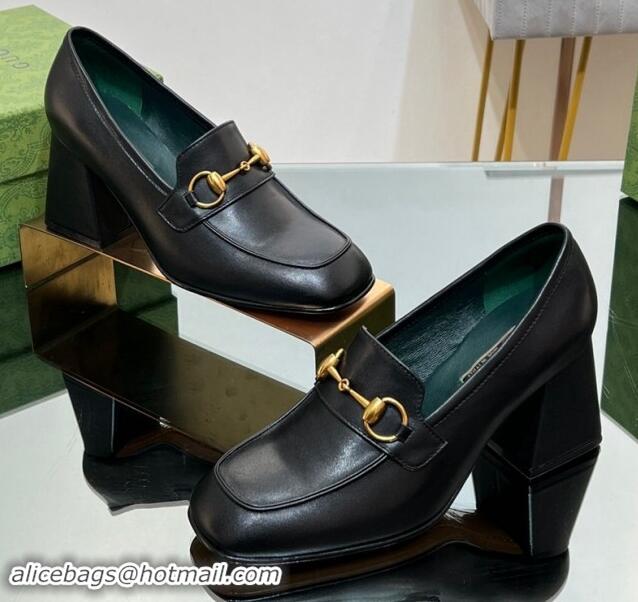 Charming Gucci Horsebit Leather Pumps 7.5cm Black 906131