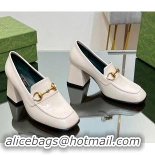 1:1 aaaaa Gucci Horsebit Leather Pumps 7.5cm White 906132