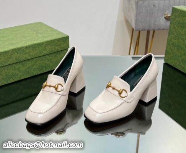 1:1 aaaaa Gucci Horsebit Leather Pumps 7.5cm White 906132