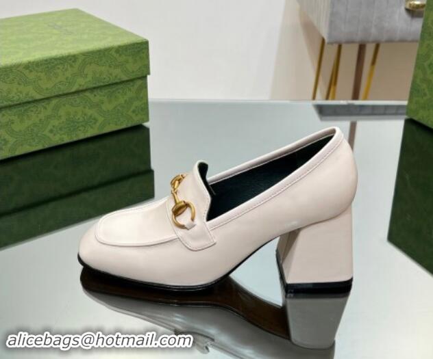 1:1 aaaaa Gucci Horsebit Leather Pumps 7.5cm White 906132