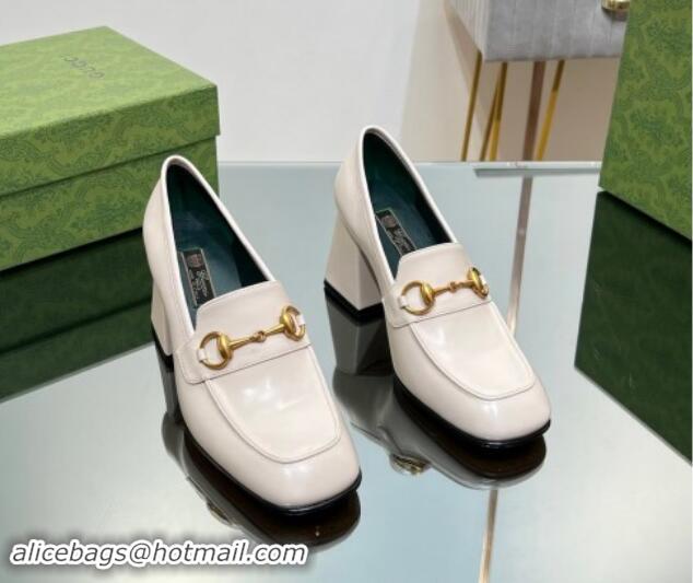 1:1 aaaaa Gucci Horsebit Leather Pumps 7.5cm White 906132