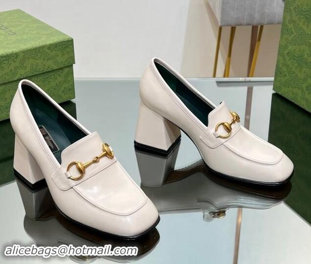 1:1 aaaaa Gucci Horsebit Leather Pumps 7.5cm White 906132