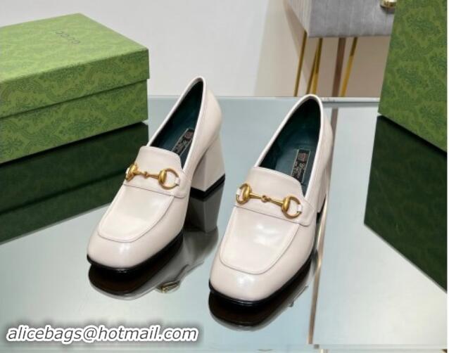 1:1 aaaaa Gucci Horsebit Leather Pumps 7.5cm White 906132