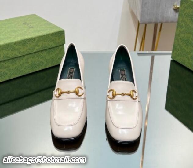 1:1 aaaaa Gucci Horsebit Leather Pumps 7.5cm White 906132