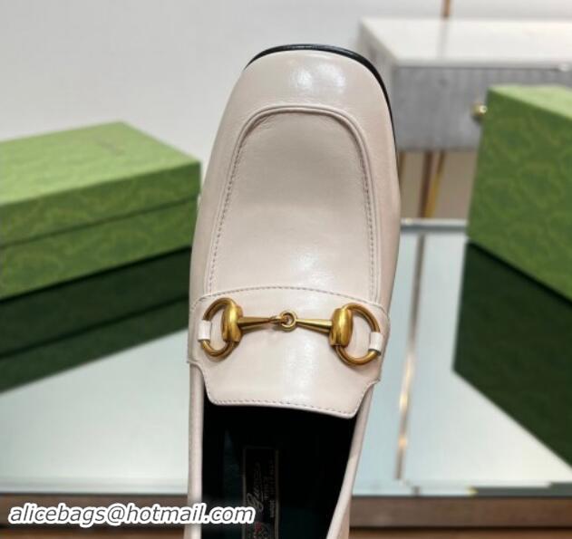 1:1 aaaaa Gucci Horsebit Leather Pumps 7.5cm White 906132