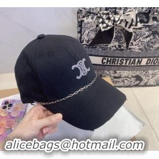 Buy Inexpensive Celine Canvas Baseball Hat with Crystals with Chain 0706 Black