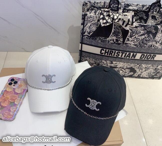 Buy Inexpensive Celine Canvas Baseball Hat with Crystals with Chain 0706 Black