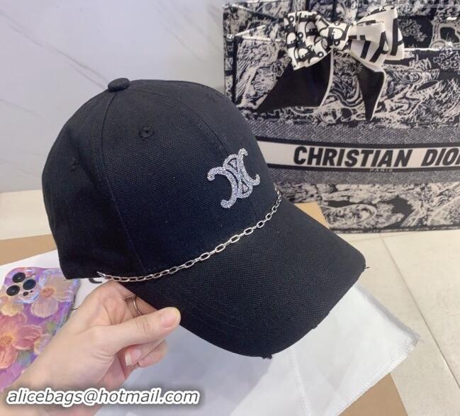 Buy Inexpensive Celine Canvas Baseball Hat with Crystals with Chain 0706 Black