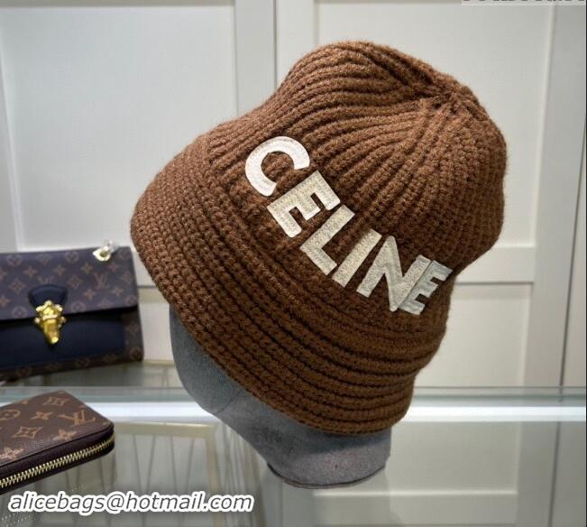 Buy Cheapest Celine Knit Hat 0731 Brown 2023