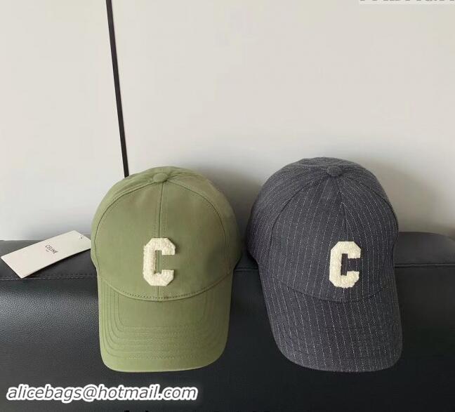 Best Price Celine Canvas Baseball Hat Green Letter C CE08151 2023