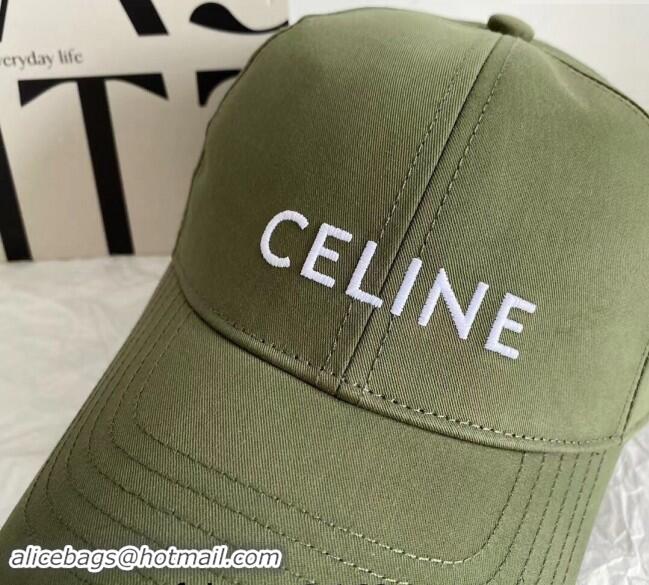 Promotional Celine Canvas Baseball Hat CE08151 Signature Green 2023