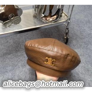 Buy Cheapest Celine Leather Beret Hat 091201 Brown 2023