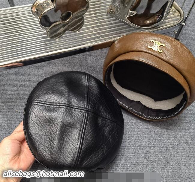 Buy Cheapest Celine Leather Beret Hat 091201 Brown 2023