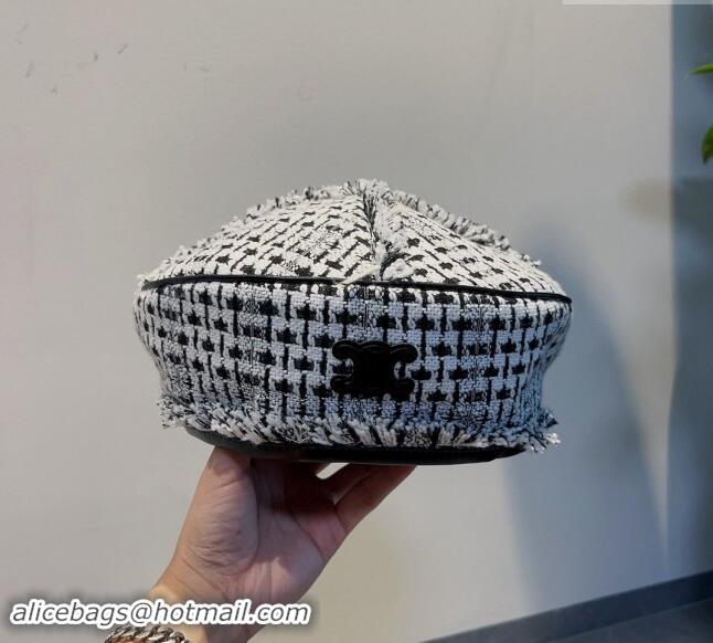 Grade Design Celine Tweed Beret Hat 0919 Black/White 2023