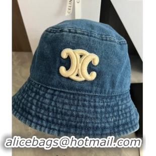 Low Cost Celine Triomphe Denim Bucket Hat CE10181 Blue 2023